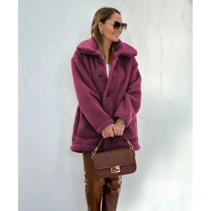 Kadın Uzun Kollu Yakalı önden Düğmeli Welsoft Kaban