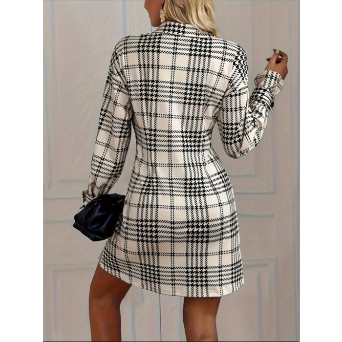 Kadın Uzun Kollu Yakalı önü Düğmeli Mini Modal Elbise