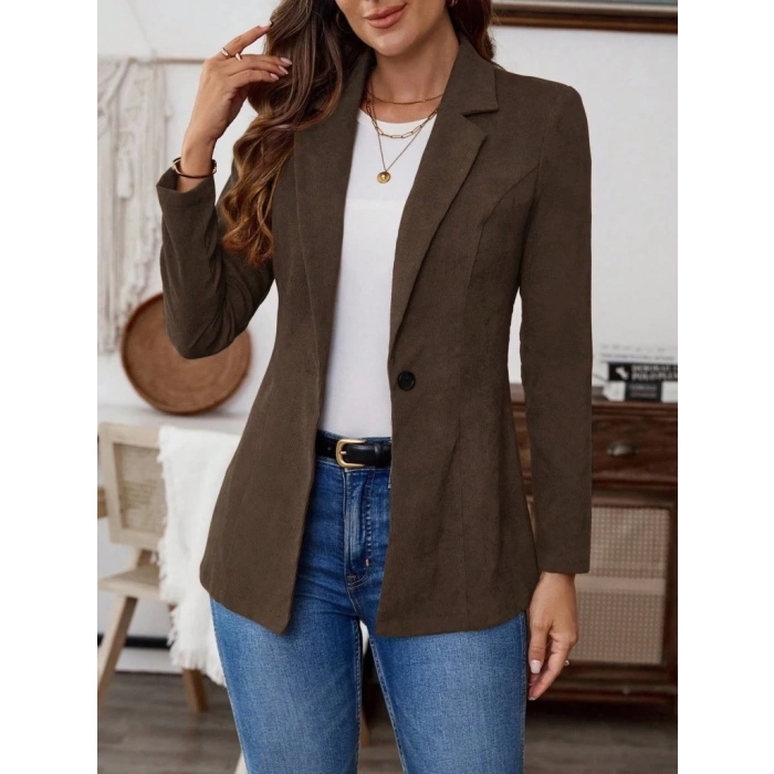 Kadın Uzun Kollu Yakalı Tek Düğmeli Süet Ceket