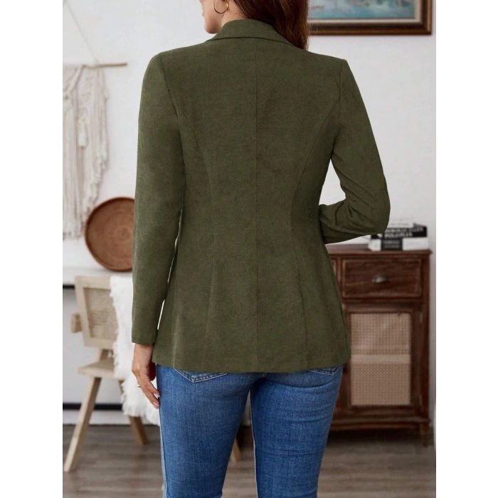 Kadın Uzun Kollu Yakalı Tek Düğmeli Süet Ceket