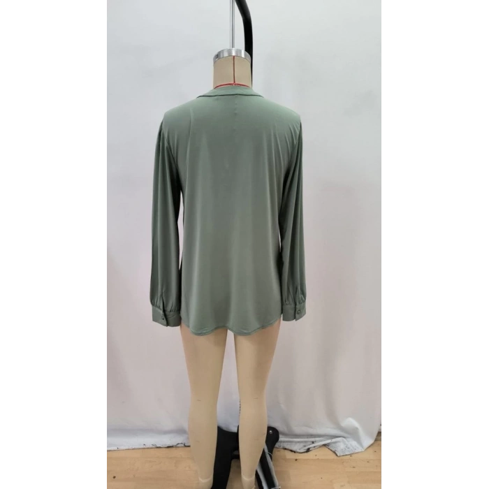 Kadın Uzun Kollu Yakalı Yakadan Bağcıklı Düğmeli Sandy Bluz