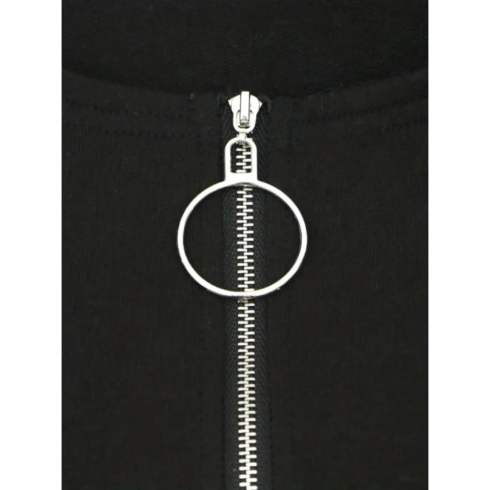 Kadın Uzun Kollu Yakası Açık Fermuarlı Viskon Bluz