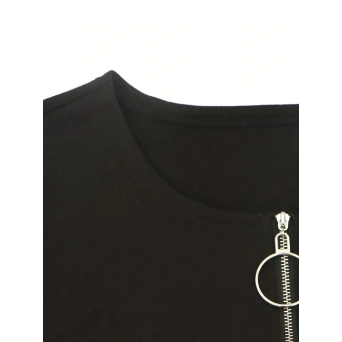 Kadın Uzun Kollu Yakası Açık Fermuarlı Viskon Bluz