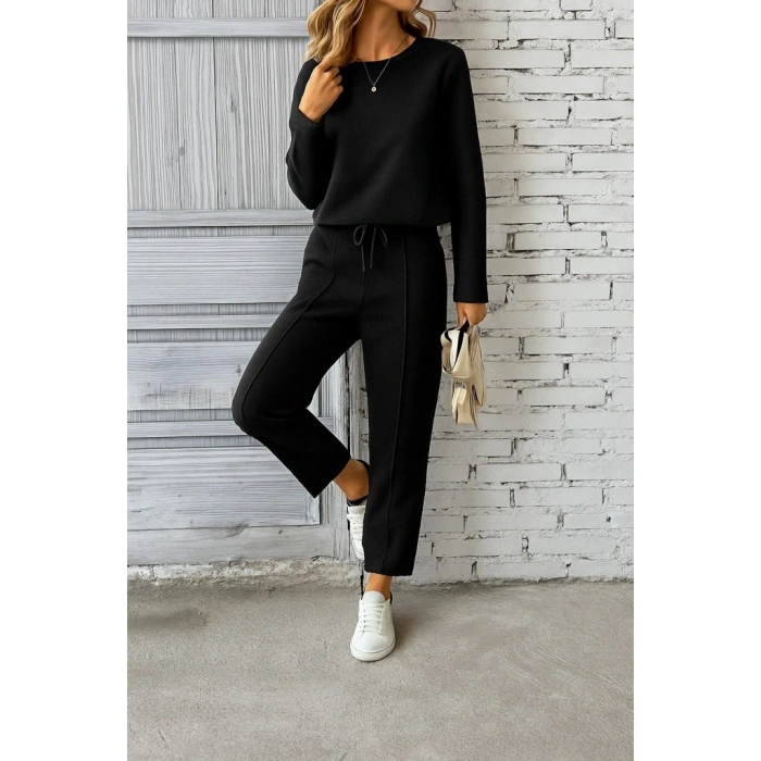 Kadın Uzun Kollu Yanları Nervurlu Viskon Iki Iplik Ve Pantolon Ikili Takım