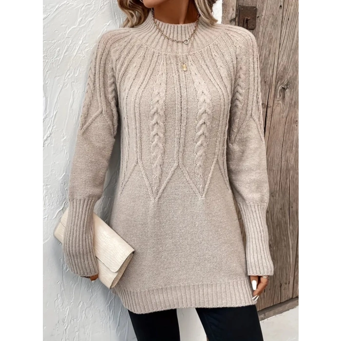 Kadın Uzun Kollu Yarı Balıkçı Yaka Triko Bluz