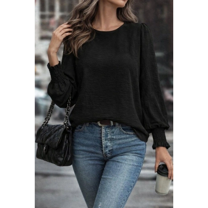 Kadın Uzun Kollu Yuvarlak Yaka Aerobin Bluz