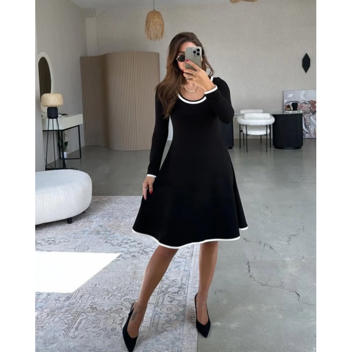 Kadın Uzun Kollu Yuvarlak Yaka Midi Viskon Iki Iplik Elbise