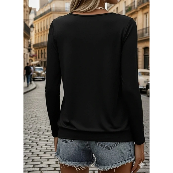 Kadın Uzun Kollu Yuvarlak Yakalı Viskon Bluz