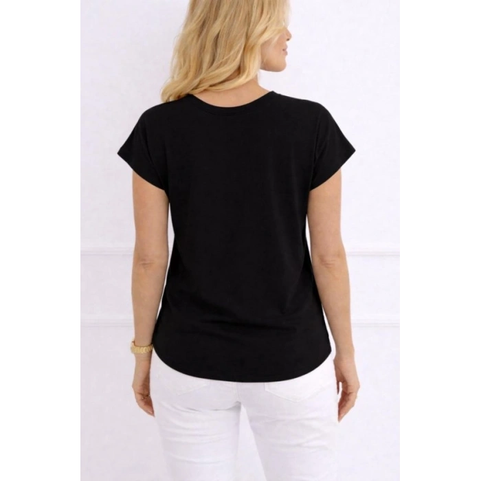 Kadın V Yaka Kısa Kol Dokuma Viskon Kumaş Bluz