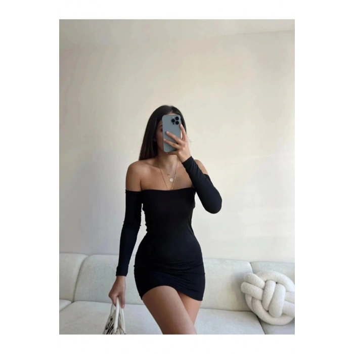 Kadın Volan Kol Derin Yırtmaç Detaylı Mini Elbise