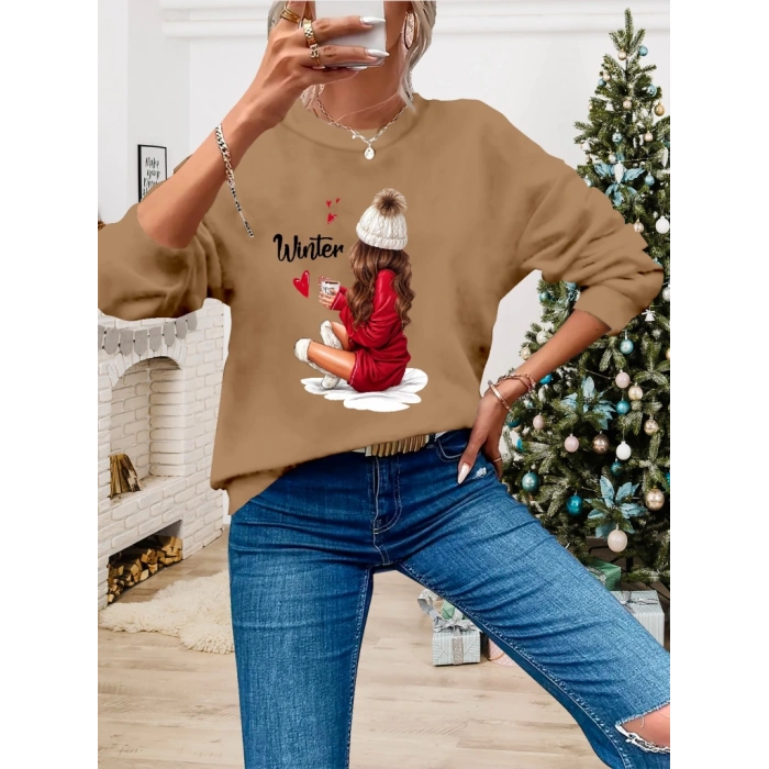 Kadın Yılbaşı özel Uzun Kollu Bisiklet Yaka Desenli Viskon Iki Iplik Bluz