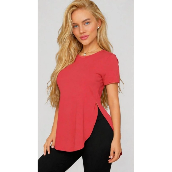 Kadın Yırtmaç Detaylı Viskon Kumaş Bluz