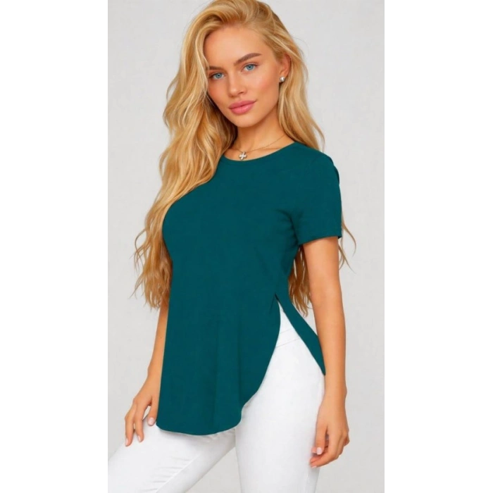 Kadın Yırtmaç Detaylı Viskon Kumaş Bluz