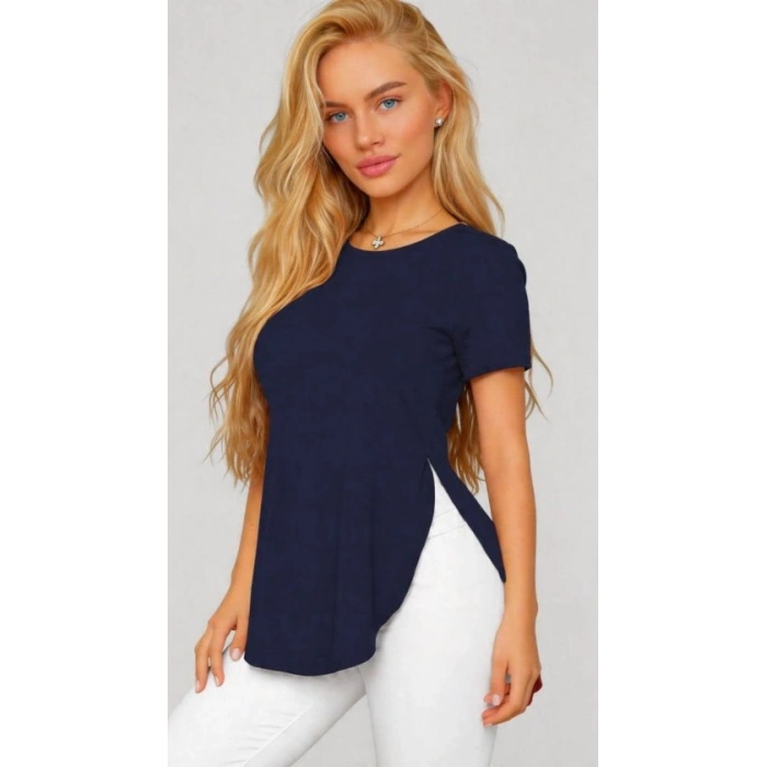 Kadın Yırtmaç Detaylı Viskon Kumaş Bluz