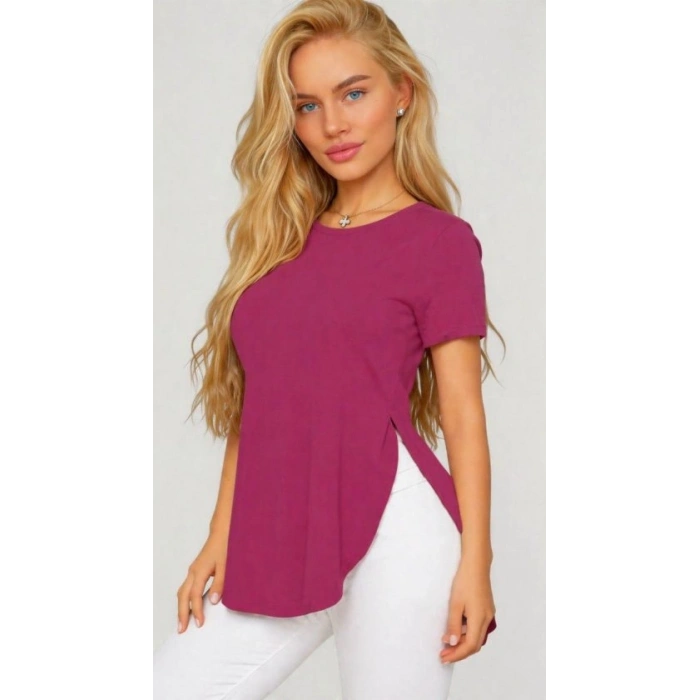 Kadın Yırtmaç Detaylı Viskon Kumaş Bluz