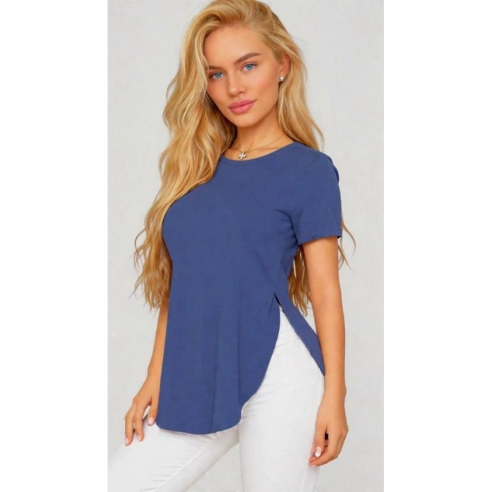 Kadın Yırtmaç Detaylı Viskon Kumaş Bluz