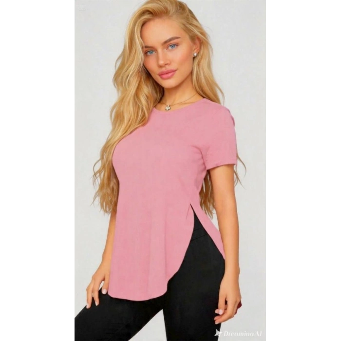 Kadın Yırtmaç Detaylı Viskon Kumaş Bluz