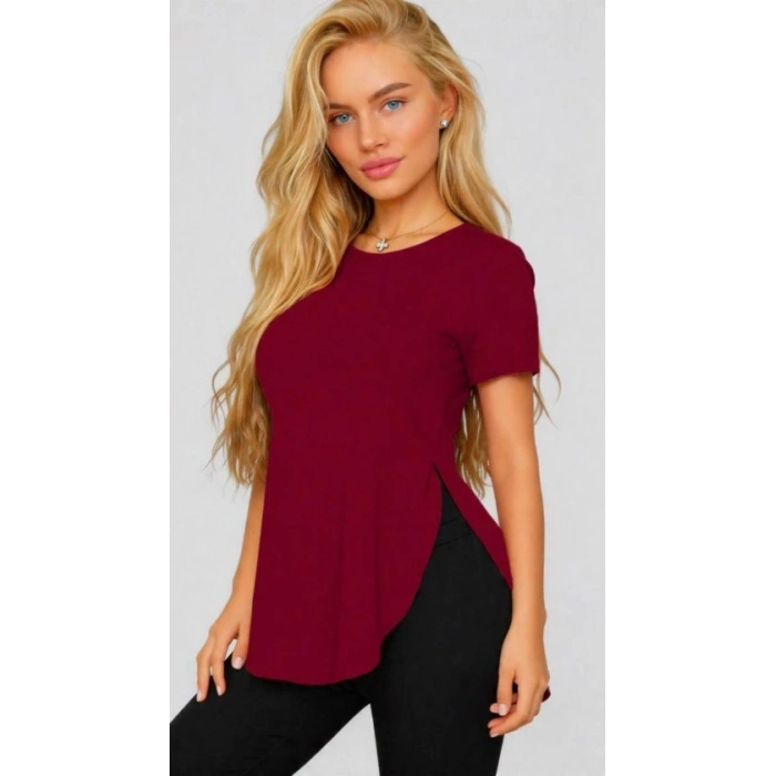 Kadın Yırtmaç Detaylı Viskon Kumaş Bluz