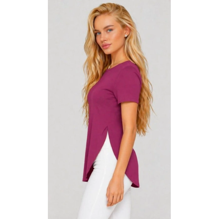 Kadın Yırtmaç Detaylı Viskon Kumaş Bluz