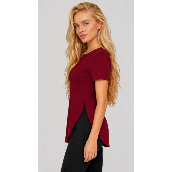 Kadın Yırtmaç Detaylı Viskon Kumaş Bluz