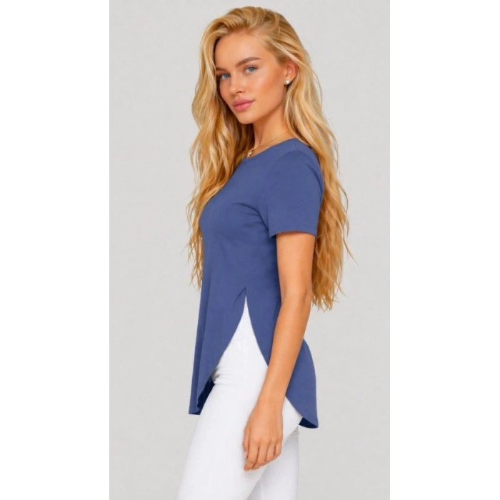 Kadın Yırtmaç Detaylı Viskon Kumaş Bluz