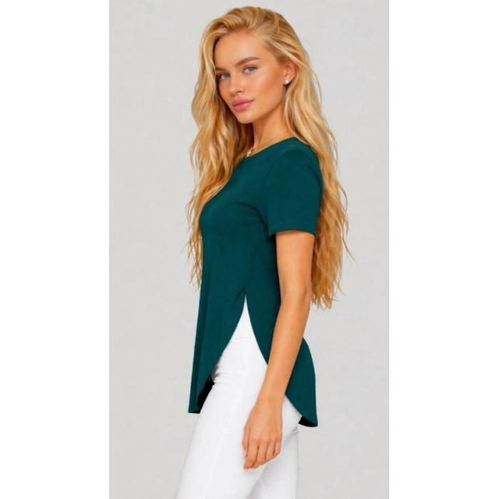 Kadın Yırtmaç Detaylı Viskon Kumaş Bluz