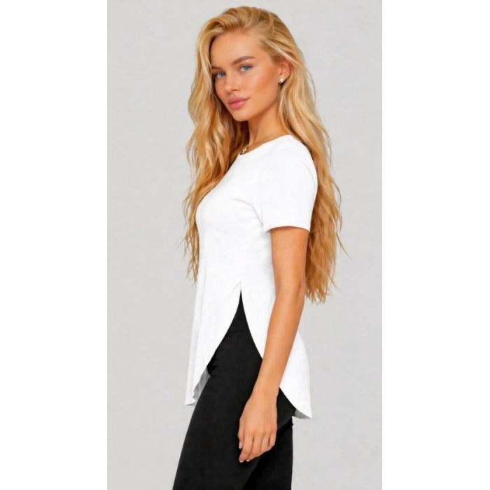Kadın Yırtmaç Detaylı Viskon Kumaş Bluz