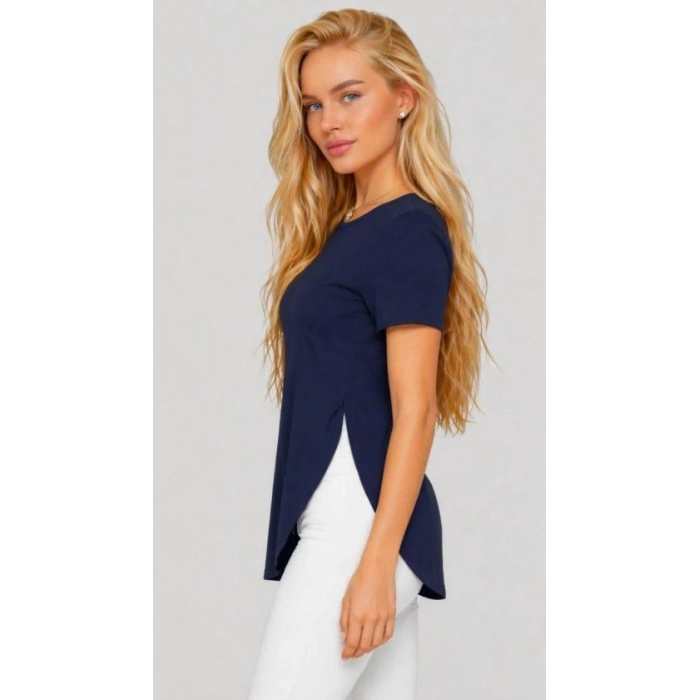 Kadın Yırtmaç Detaylı Viskon Kumaş Bluz