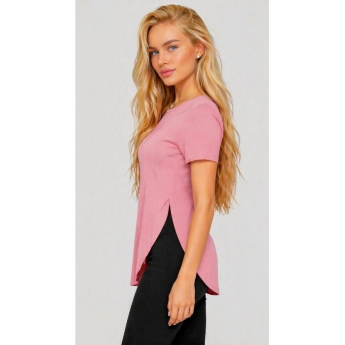 Kadın Yırtmaç Detaylı Viskon Kumaş Bluz