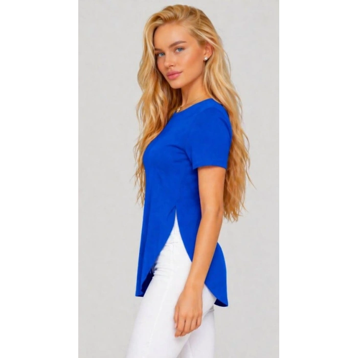 Kadın Yırtmaç Detaylı Viskon Kumaş Bluz