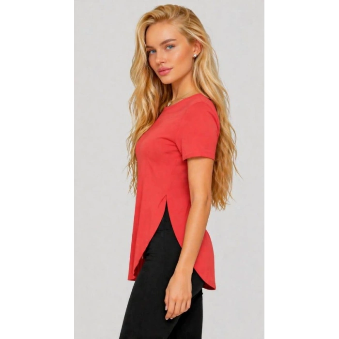 Kadın Yırtmaç Detaylı Viskon Kumaş Bluz
