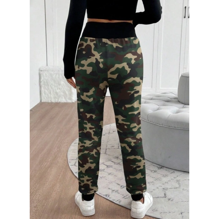 Kadın Yüksek Bel Bağcıklı Desenli Iki Iplik Pantolon