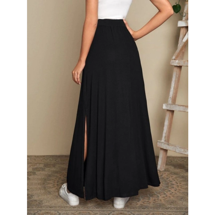 Kadın Yüksek Bel Bei Kuşaklı Yandan Yırtmaçlı Uzun Sandy Etek