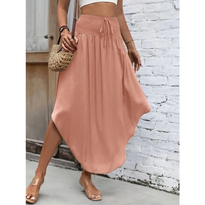 Kadın Yüksek Bel Belden Bağlamalı Asimetrik Kesim Detaylı Sandy Etek