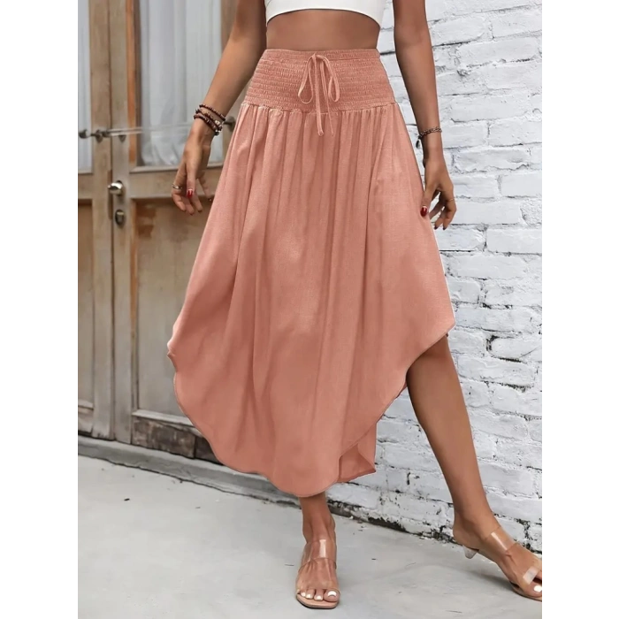 Kadın Yüksek Bel Belden Bağlamalı Asimetrik Kesim Detaylı Sandy Etek