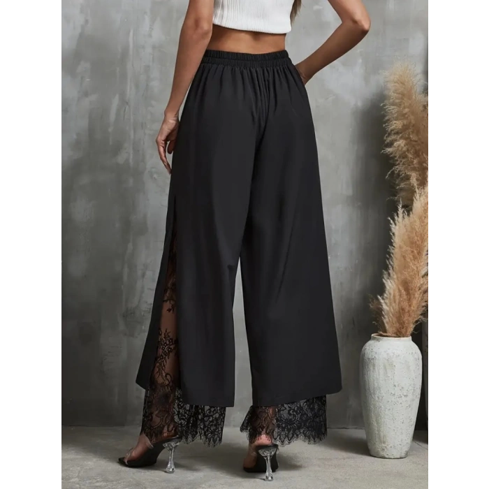 Kadın Yüksek Bel Belden Kuşaklı üst Dalgıç Alt Dantel Detaylı Dalgıç Pantolon Takım