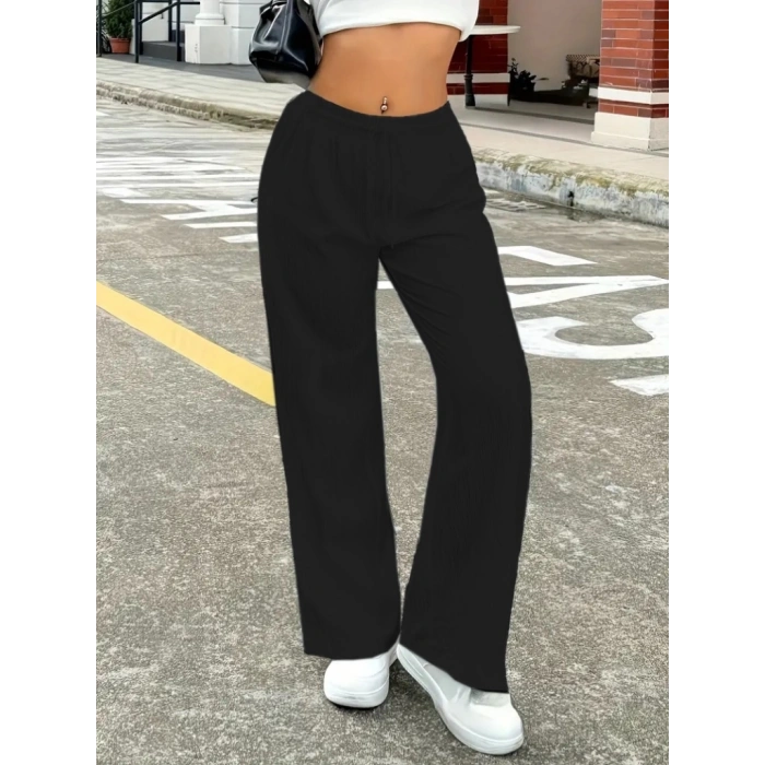 Kadın Yüksek Bel Bol Paça Bürümcük Pantolon