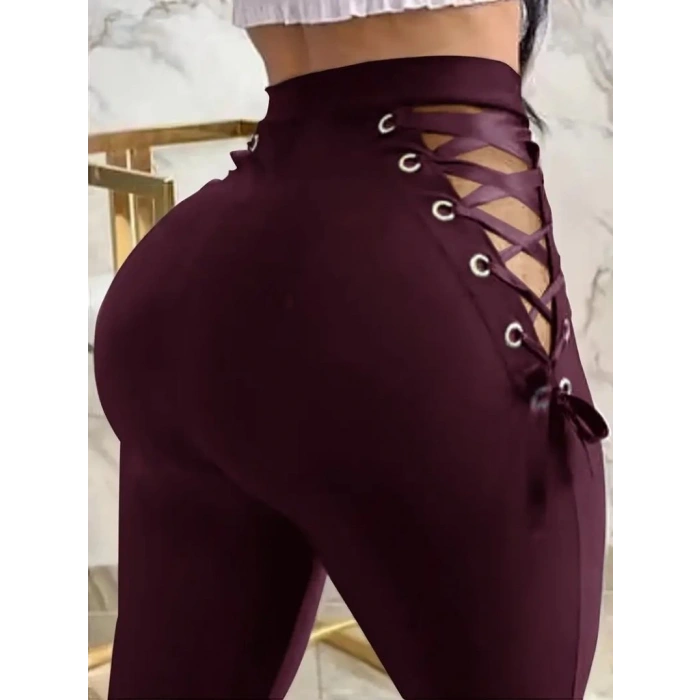 Kadın Yüksek Bel çapraz Bağcıklı Tül Detaylı Dalgıç Tayt