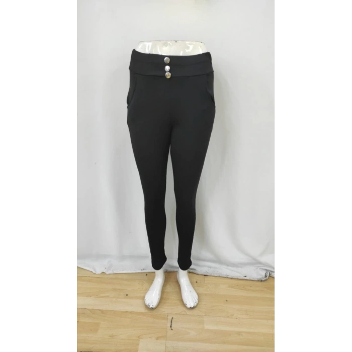 Kadın Yüksek Bel Cepli Düğmeli şardonlu Dalgıç Tayt Pantolon