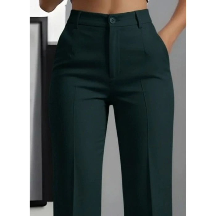 Kadın Yüksek Bel Cepli Ithal Krep Pantolon