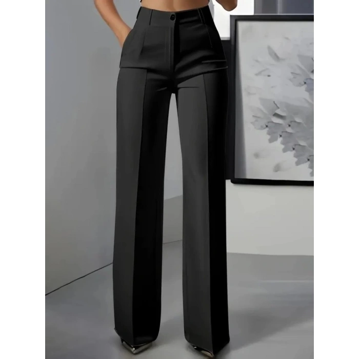 Kadın Yüksek Bel Cepli Ithal Krep Pantolon