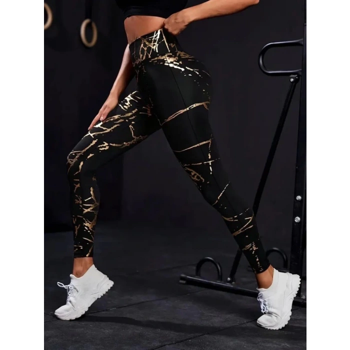 Kadın Yüksek Bel Desenli Spor Tayt