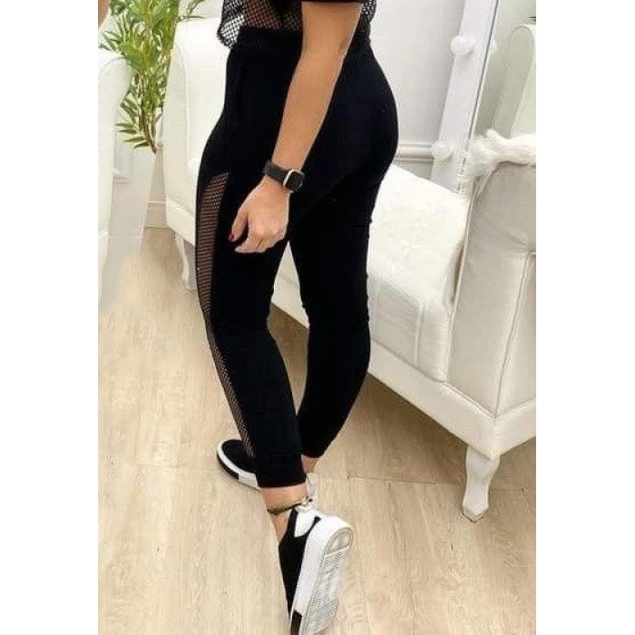 Kadın Yüksek Bel File Detaylı Dar Kesim Viskon Iki Iplik Pantolon