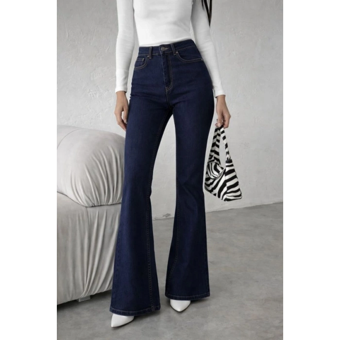 Kadın Yüksek Bel Ispanyol Paça Kot Pantolon