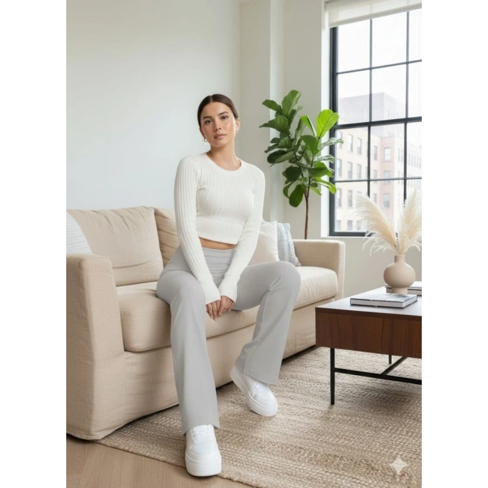 Kadın Yüksek Bel Ispanyol Paçalı Pantolon Tayt