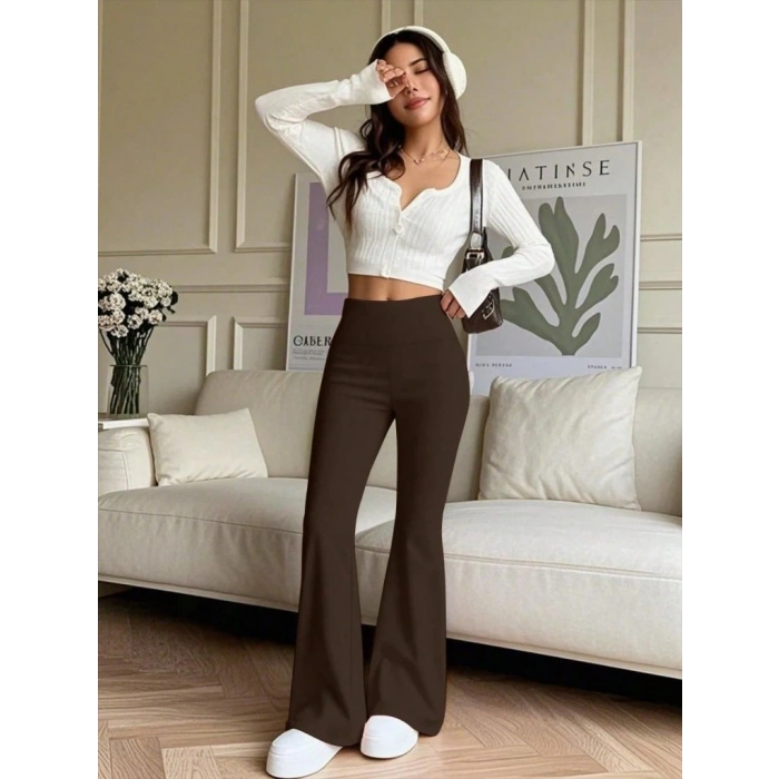 Kadın Yüksek Bel Ispanyol Paçalı Pantolon Tayt