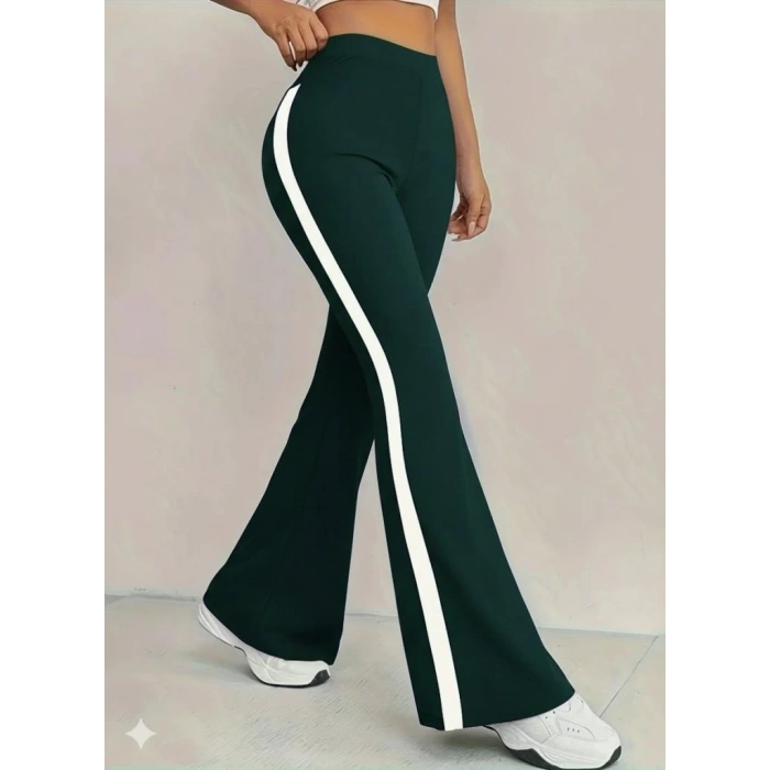 Kadın Yüksek Bel İspanyol Paçalı Yanlardan şerit Detaylı Dalgıç Tayt Pantolon