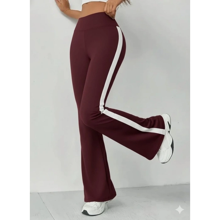 Kadın Yüksek Bel İspanyol Paçalı Yanlardan şerit Detaylı Dalgıç Tayt Pantolon