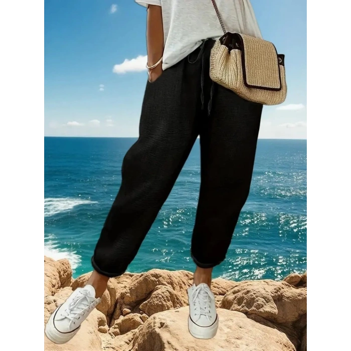 Kadın Yüksek Bel Lastikli Belde Bağcık Detaylı Aerobin Pantolon