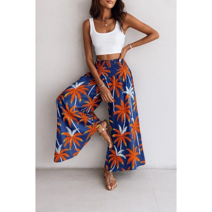 Kadın Yüksek Bel Lastikli Desenli Süprem Pantolon